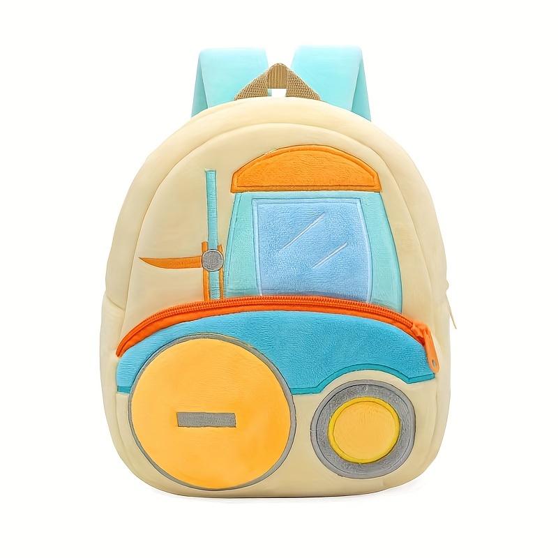 Cartoon Plush Kid Backpack Engineering Vehicles Kindergarten Schoolbag Baby Toddler Backpack 3D Excavator Tractor Backpack