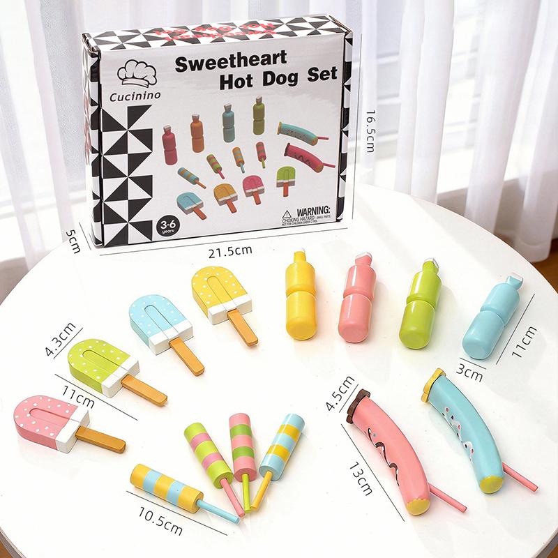 Kids Pretend Play Kitchen Toys Simulation Ice Cream Wooden Food Set Pretend Cooking Game Educational Toys For Toddlers Girl Gift