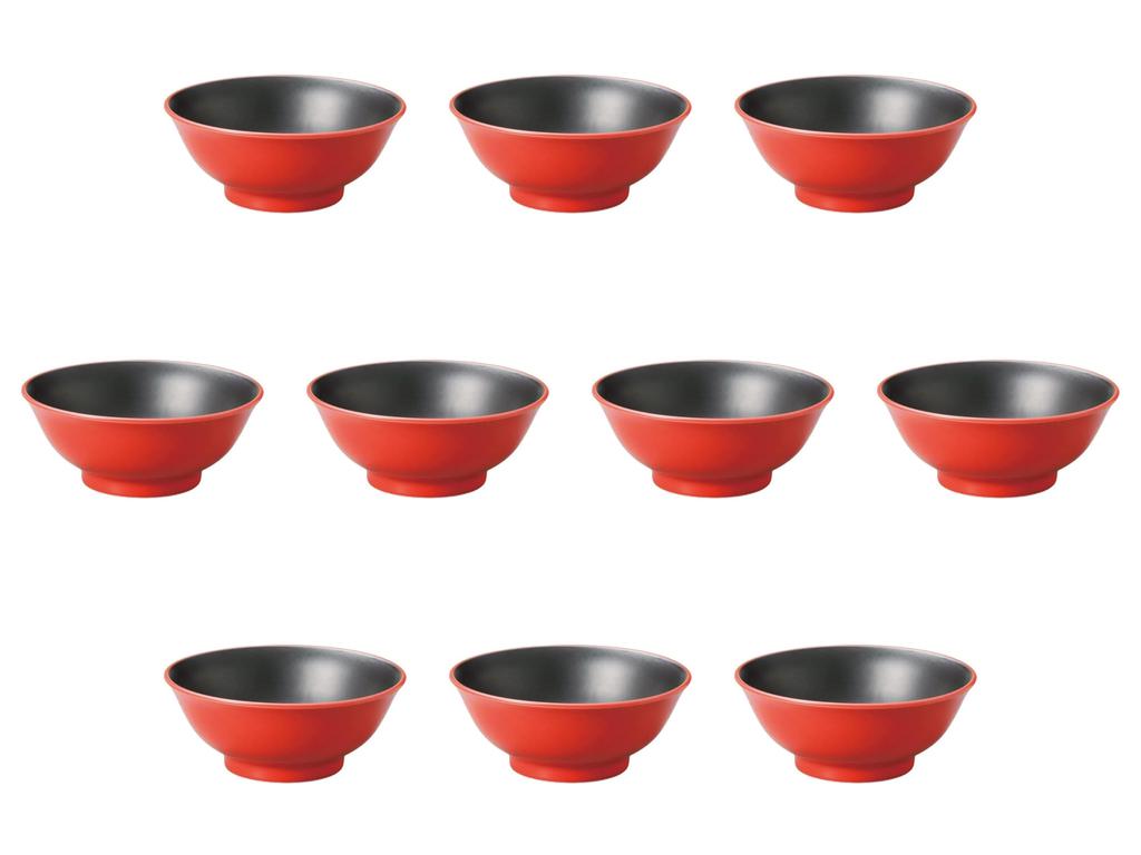 Set of 10 Red and Black Bowls X Ramen Bowls by Setomonohonpo High-Based 6.5cm [20 8.5cm]