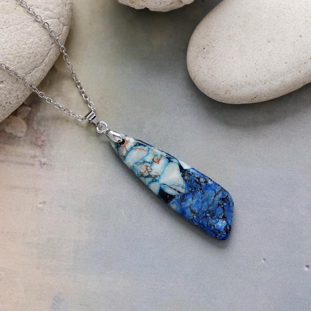 Luxury Premium Simple Natural Stone Fashion Bohemian Geometric Pendant Copper Plated Real Gold Necklace, Jewelry