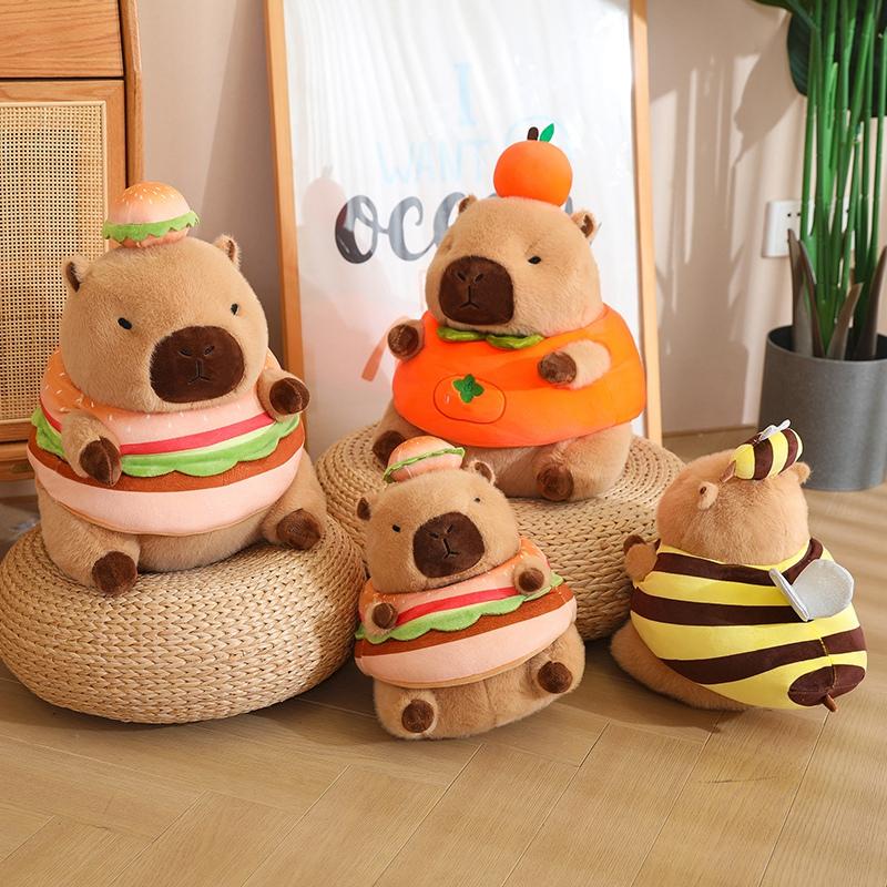 Cosplay Bee Capybara Hamburger Cloth Capibara PLushie Stuffed Vegetable Pumpkin Carrot Peppers Eggplant Hoodie Hat Toys for Kid