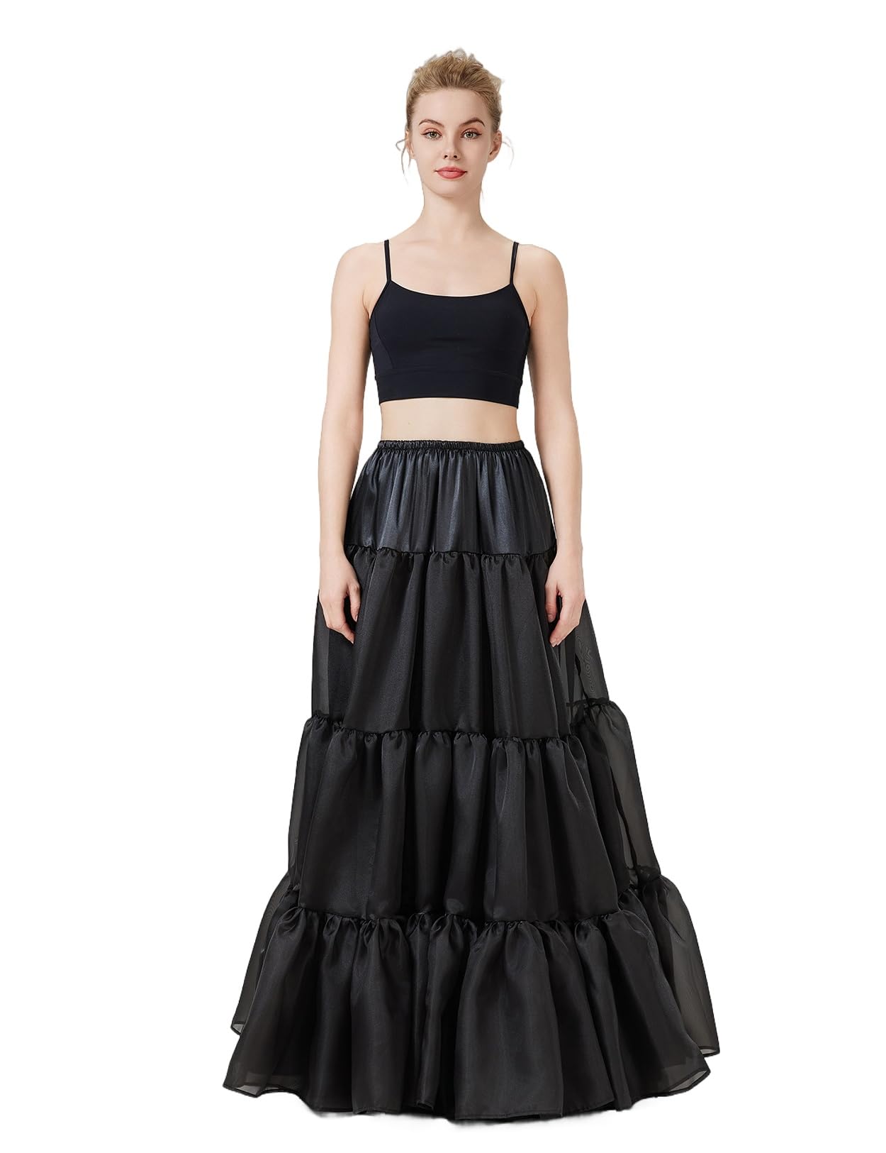

[BEAUTELICATE] Long Petticoat, 98cm length, White & Black, 10 Colors, for Hula Dance, Stage Performances, Concerts, Recitals, School Festivals, Events