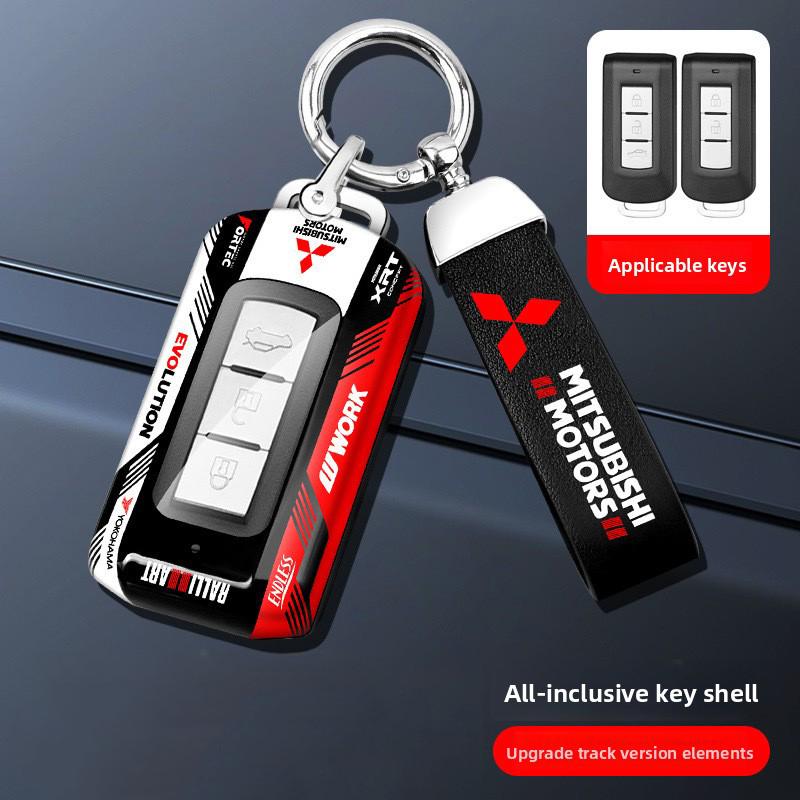 Car ABS Racing Style Key Shell Key Bag Cover Key Rings For Mitsubishi Outlander Eclipse Pajero Lancer EVO Delica Mirage RALLIART