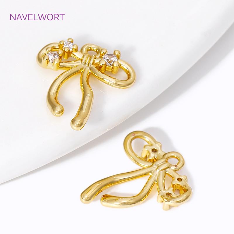 Trendy Bow Pendants For Jewelry 18K Gold Plated Brass Inlaid Zircon Charms Pendants For DIY Earrings Jewelry Making Accessories