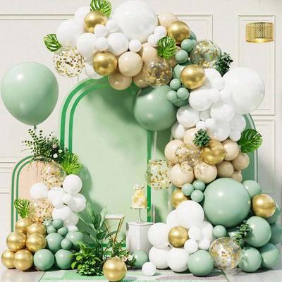 Grünes und goldenes Ballonkranzbogen-Set, 117 Macaron-grüne Konfetti-Luftballons, geeignet für Hochzeiten, Versammlungen, Partys