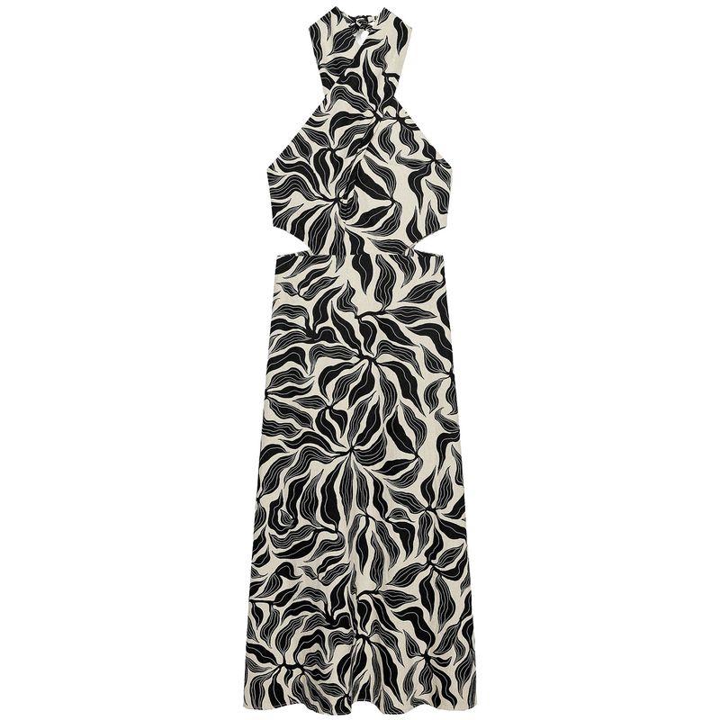 

Zaprha 2025 New Arrival Unique and Beautiful Linen Blended Hanging Collar Midi Skirt Dress Fancy 3625664 Black/Nude L