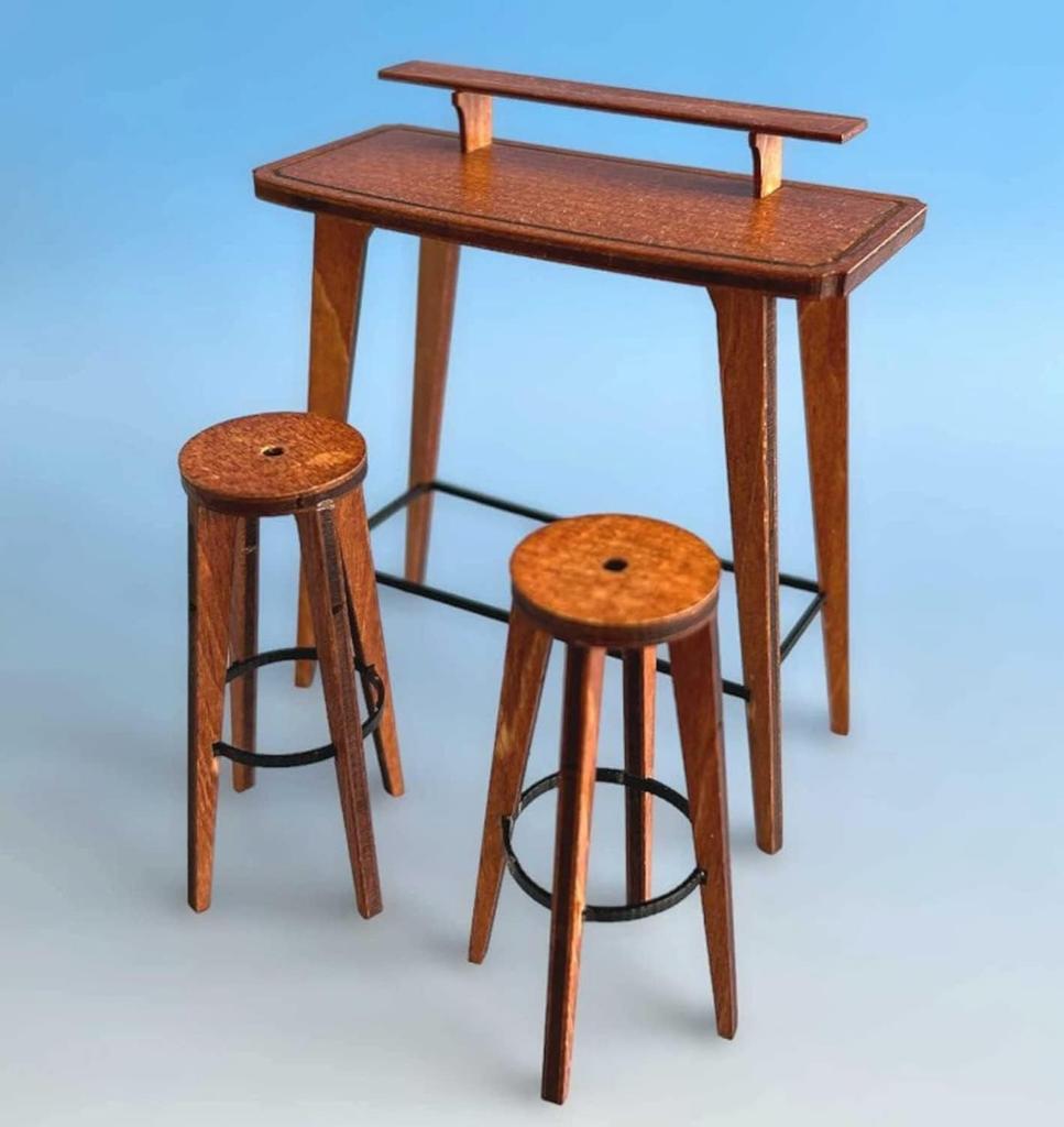 Kobaani Model Studio Wooden Form Series Bar Counter and High Chair Wooden Assembly Kit 1/12 WF-031