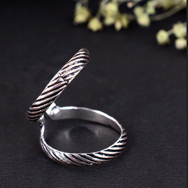 Oxidized Silver Band Ring | Detailed Floral & Scroll Carving | Eternity Stacking Ring | Vintage Look Jewelry Gift