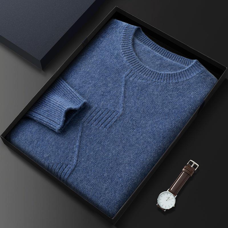 Men's Thickened Cashmere Sweater: Autumn/Winter Round Neck, Musical Note Design, Business Casual