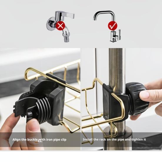 2Pcs Faucet Storage Rack Sink Sponge Holder Rustproof Corrosion Resistant Hollow Design Adjustable Detachable Sponge Holder Sink Organizer