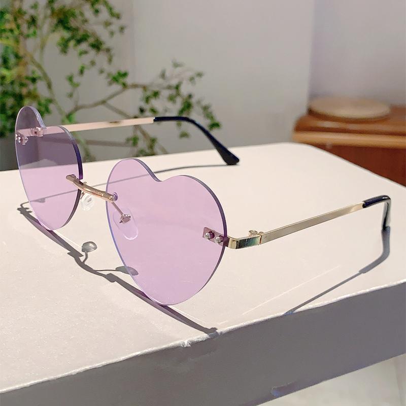Cute Heart Shape Sunglasses Fashion Vintage Rimless Solid Color Shades Women Retro Trendy Brand Design Beach Sun Glasses