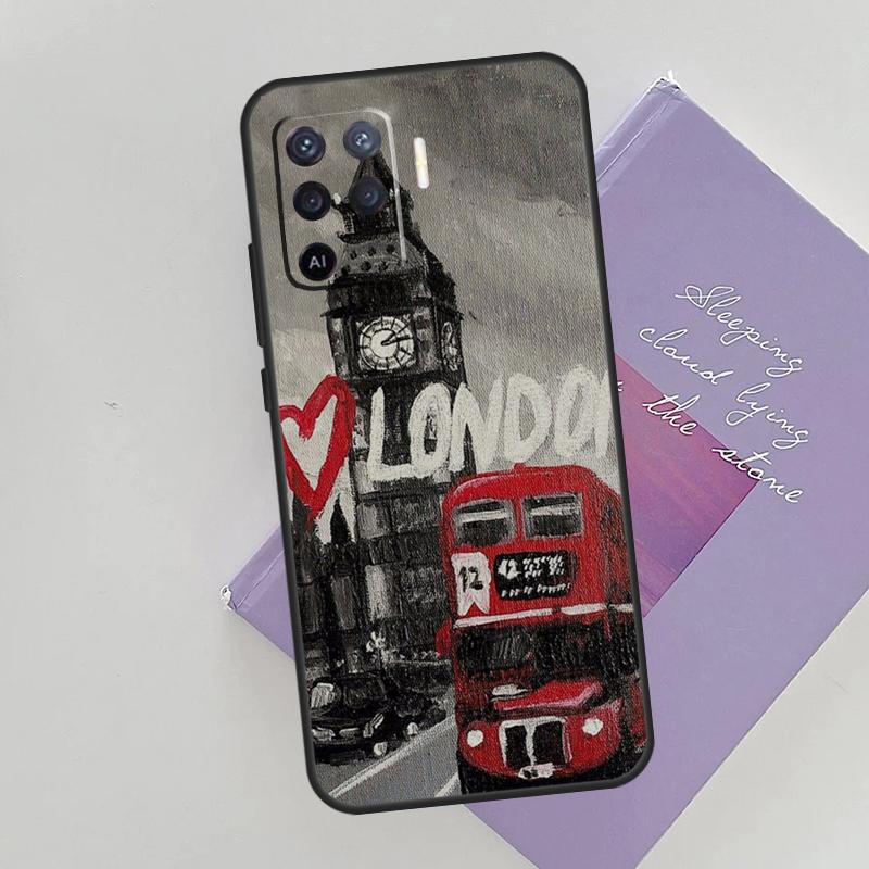 London Red Bus Big Ben Cover For Oppo A78 A98 A74 A54 A94 A15 A16 A17 A52 A72 A76 A96 A53 A57S A58 A5 A9 Phone Case