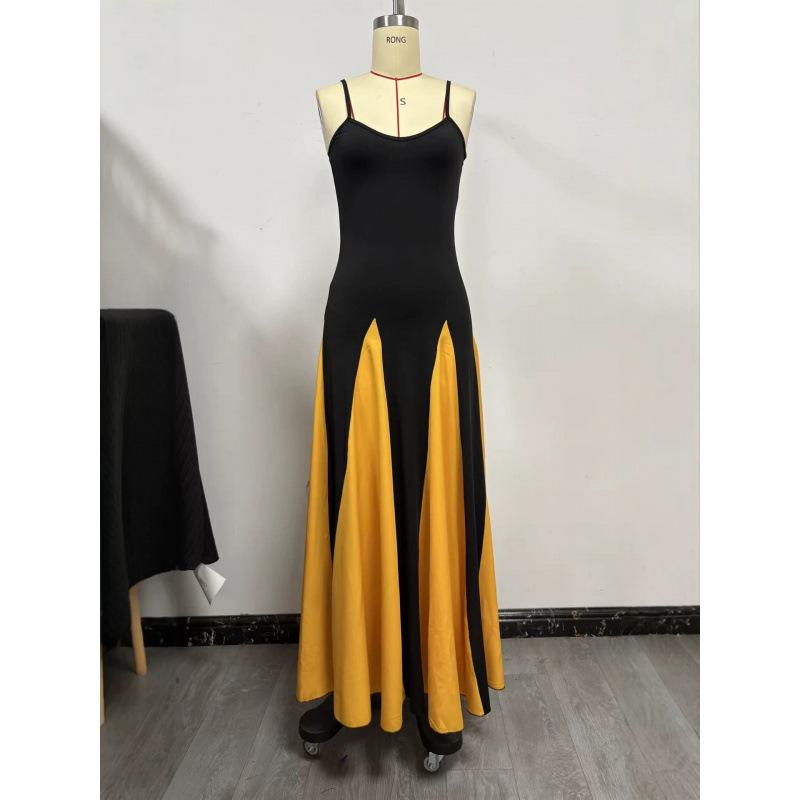 Elegantes, modisches und sexy Club-Trend-Off-Shoulder-Patchwork-Maxikleid mit Trägern, Damen-Abendkleid