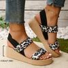 Fashion Summer Leopard Open Toe Sandals for Women Fashion Back Strap Med Heel Sandal Woman 2025 Thick Platform Wedge Sandals Female