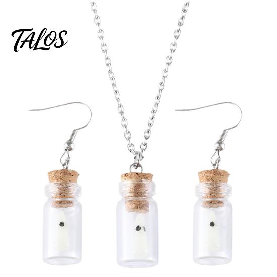 Kreatives Geschenk für sie Leuchtgeister Halskette, Leuchtet im Dunkeln in Flaschenanhänger, Niedliche Hexen Ästhetik Halskette Ohrringe, Gothic Halloween