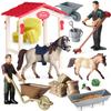 Oenux Farm Model Rider House Horse Stable Equestrian Fencing Action Figures Animals Set Figurine Early Education Kid Toy Gift