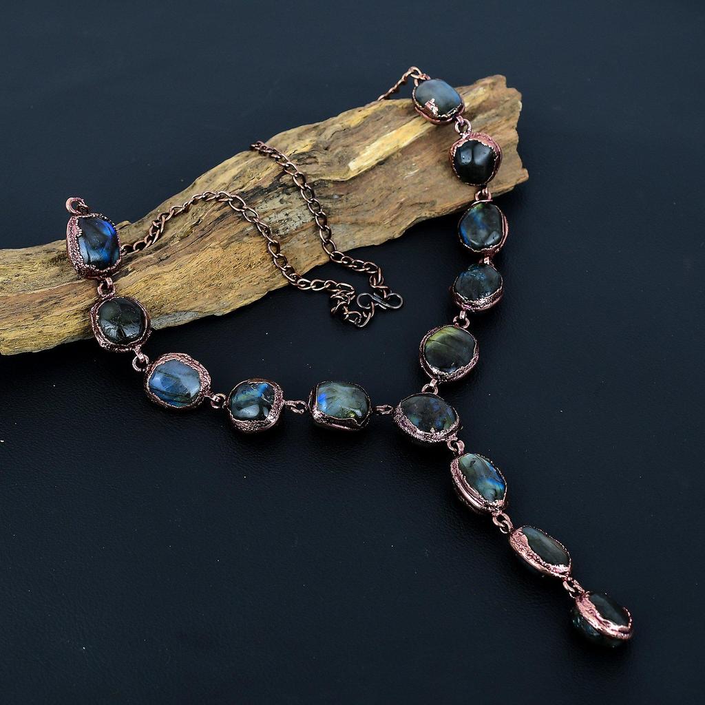 Labradorite  Handmade Gemstone Necklace, Copper Electroformed Necklace Antique Jewelry, Adjustable Chain Necklace Engagement Gift