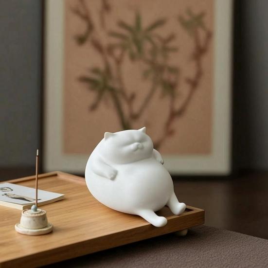 Office Desk Accessories 3D Printed Fat Cat Figurine, Cute Lazy Statue, Room Decor Aesthetic Minimalist Tabletop Ornament for And Shelf Decorations