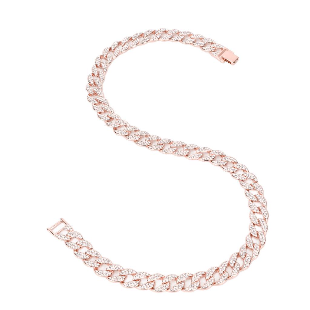 22in Cuban Necklace Alloy Diamond Link Chain Choker Stylish Neck Jewellery for Couples WomanRose Gold
