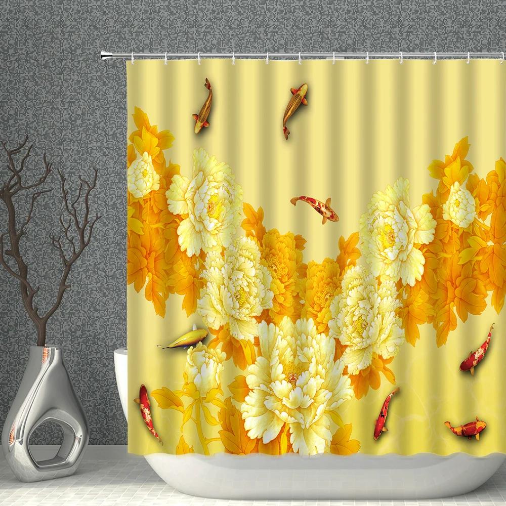 Impression 3D Fleur Réaliste Oiseau Poisson Paons Papillon Décoration de Maison Rideau de Douche Imperméable Rideaux de Fond Suspendus