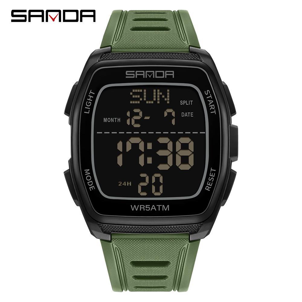 SANDA 9080 Men's Luminous Barrel-Shaped Sports Watch - Multifunctional, Waterproof, and Ideal for Student Parties.
