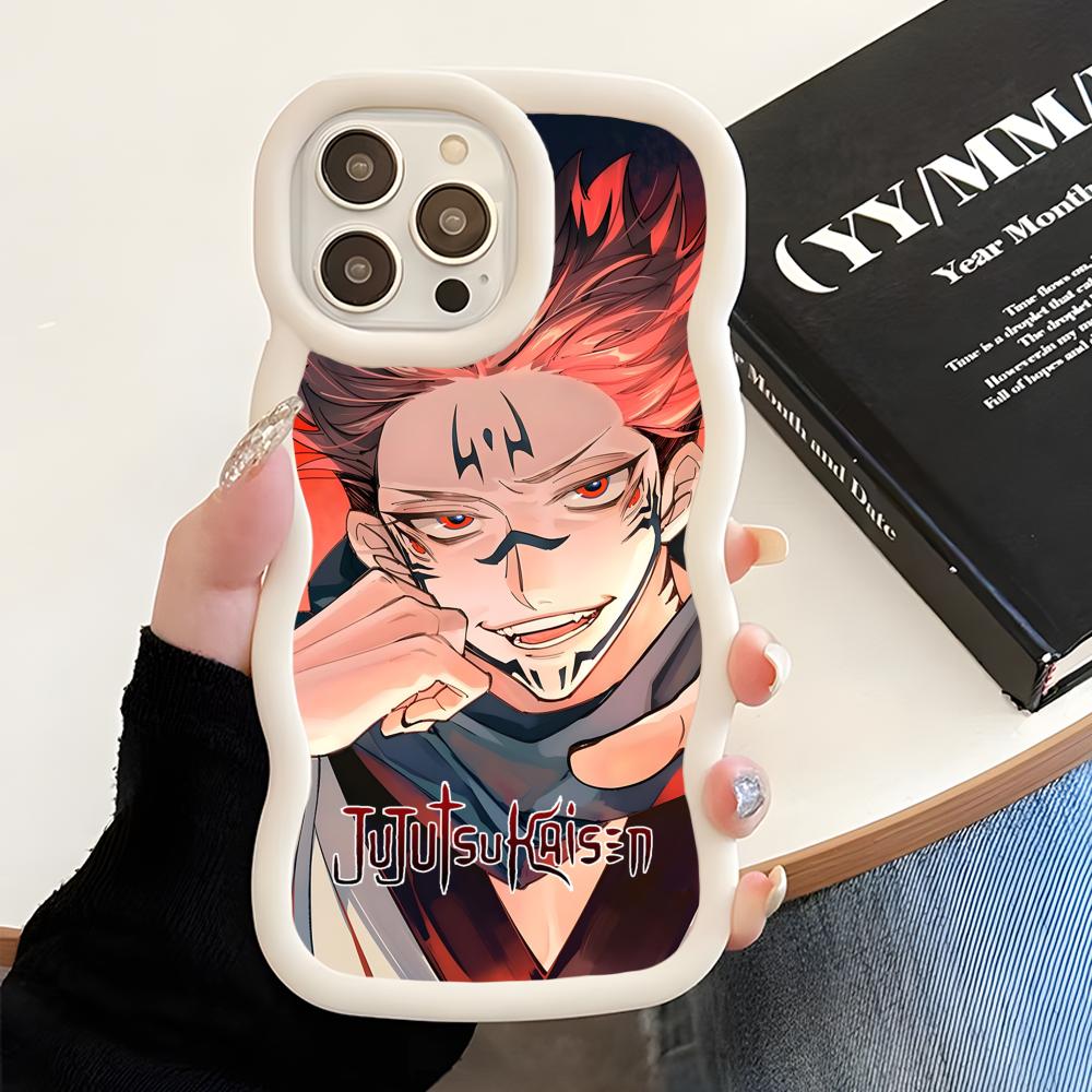 Jujutsu Kaisen Sukuna Mobile Phone Case for iPhone 17 16 15 14 13 12 11 Air Pro Max Plus Wavy Edge TPU Colorful Cover Pretty