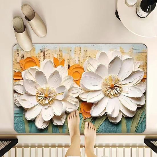 Floor Mat 3D Visual Effect Flower Pattern Non-Slip Backing Rug Living Room Bedroom Hallway Entryway Playroom Decor