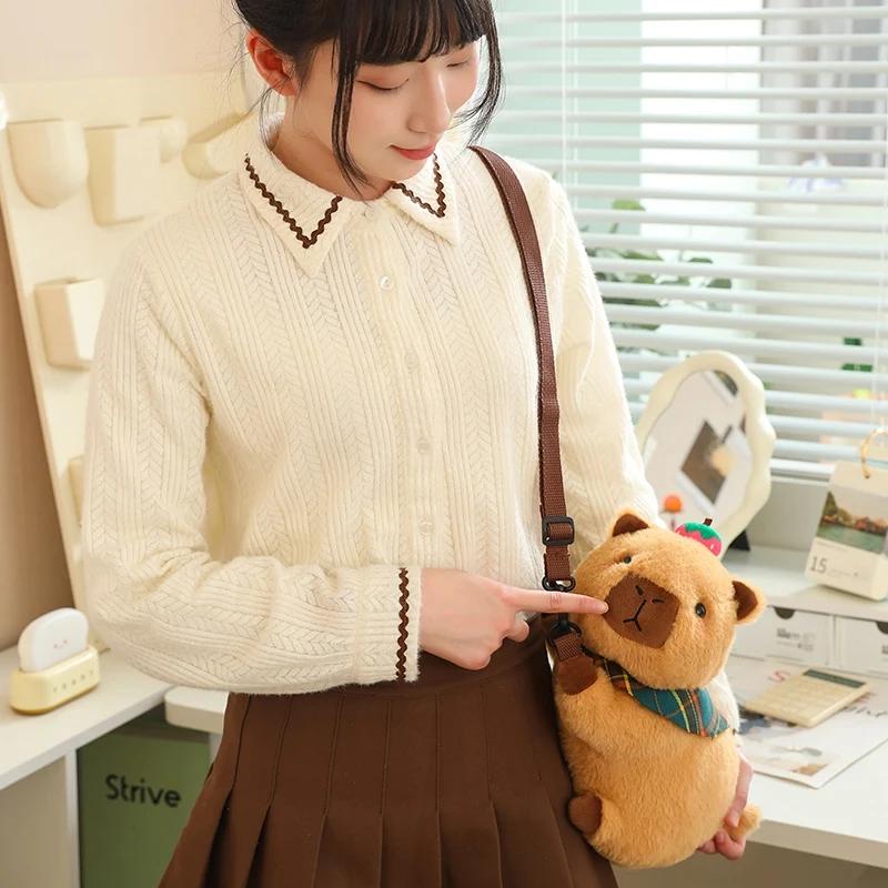 Kawaii Capybara Plush Backpack Cute Animal Fuzzy Phone Bag Brown Capibara School Bag Kids Birthday Gift