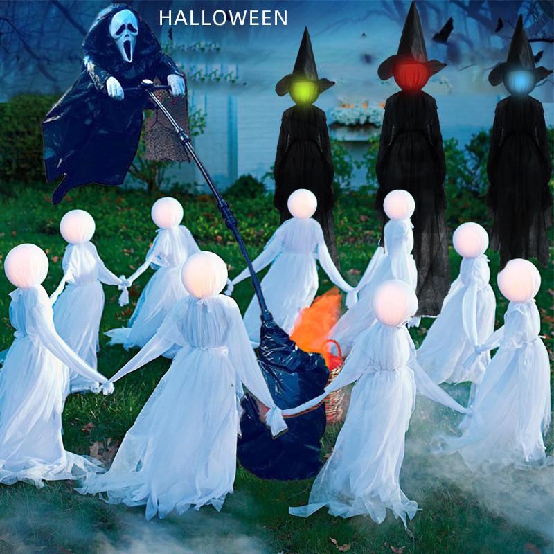 Enchanting Halloween Colorful Glowing Three Handheld Witches White Witch Ghost Decoration
