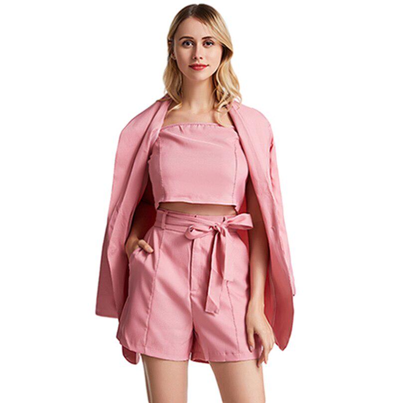 Módní dámský třídílný štíhlý temperamentní oblek Pure Color