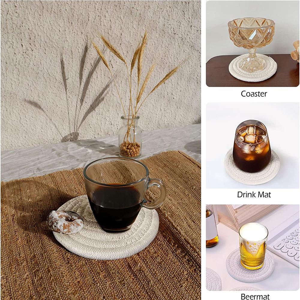 1PC Cotton Thread Cup Mat 12cm Round Coaster Knitting Table Mat Pot Holder Coffee Drink Tea Cup Woven Anti-Scalding Mat