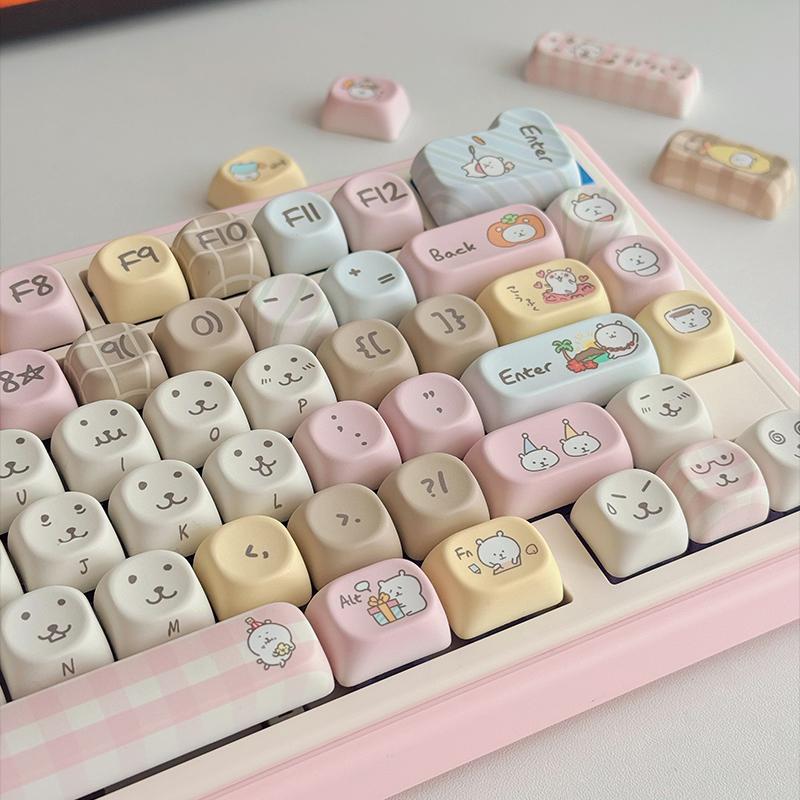 130 Key Self-mocking Bear Key Cap MOA Profile PBT Sublimated Personalized Key Caps for Cherry MX Switch Game Mechanical Keyboard