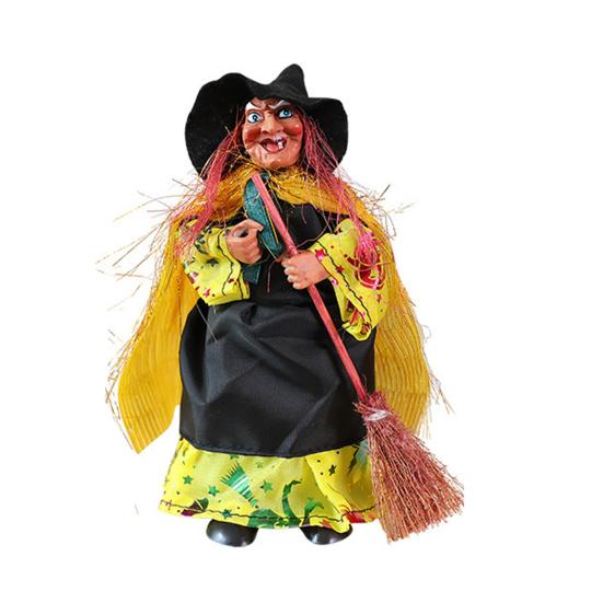 Halloween Witch Ornaments Spooky Witches Figures with Broomsticks Desktop Statue for Haunted House Party Decor
