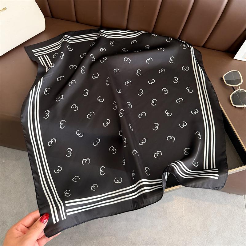 Line Premium Silk Scarf Scarf Small Square Scarf Printed Headscarf Ladies' Sense Sunscreen Symbol Neck Simple Shawl Square Scarf