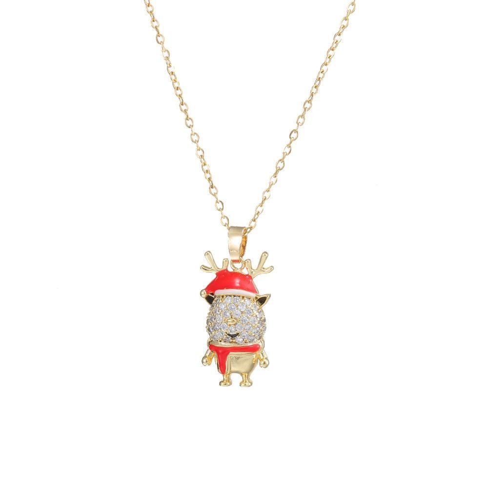Santa Claus Cartoon Pendant Bracelet Socks Xmas Clavicle Chain Christmas Rhinestone Necklace  Gift