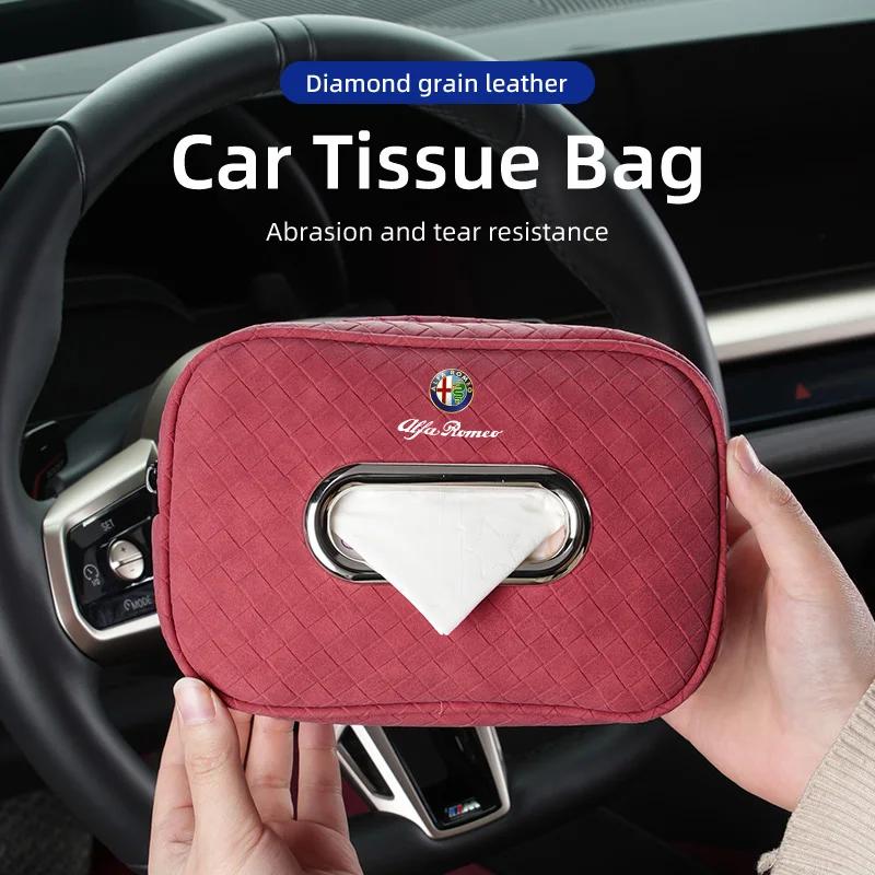 Car Stickers For Alfa Romeo Car Tissue Box Leather Seat Back Hanging Napkins Paper Towel Bag For Alfa Romeo 159 Giulietta Giulia