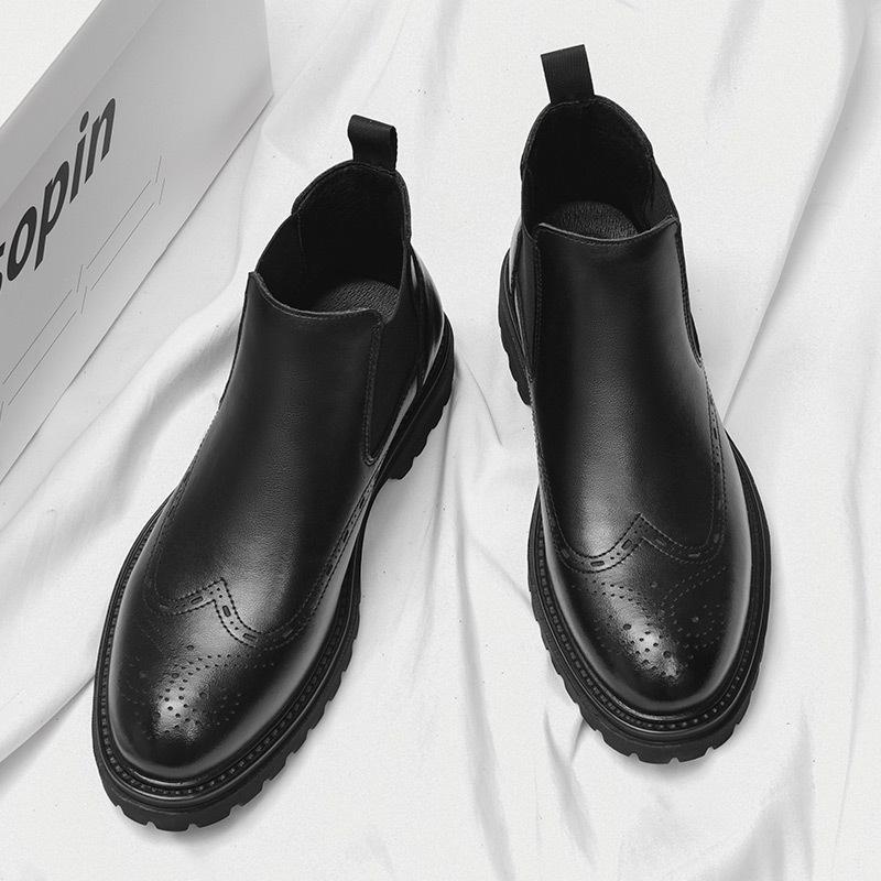 

Мужские ботинки челси броги из натуральной кожи слипоны - Британский стиль, на толстой подошве, низкие, повседневные. 43