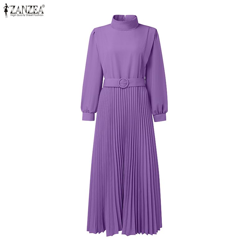 ZANZEA Lässiges, lockeres Langarmkleid für Damen mit Stehkragen