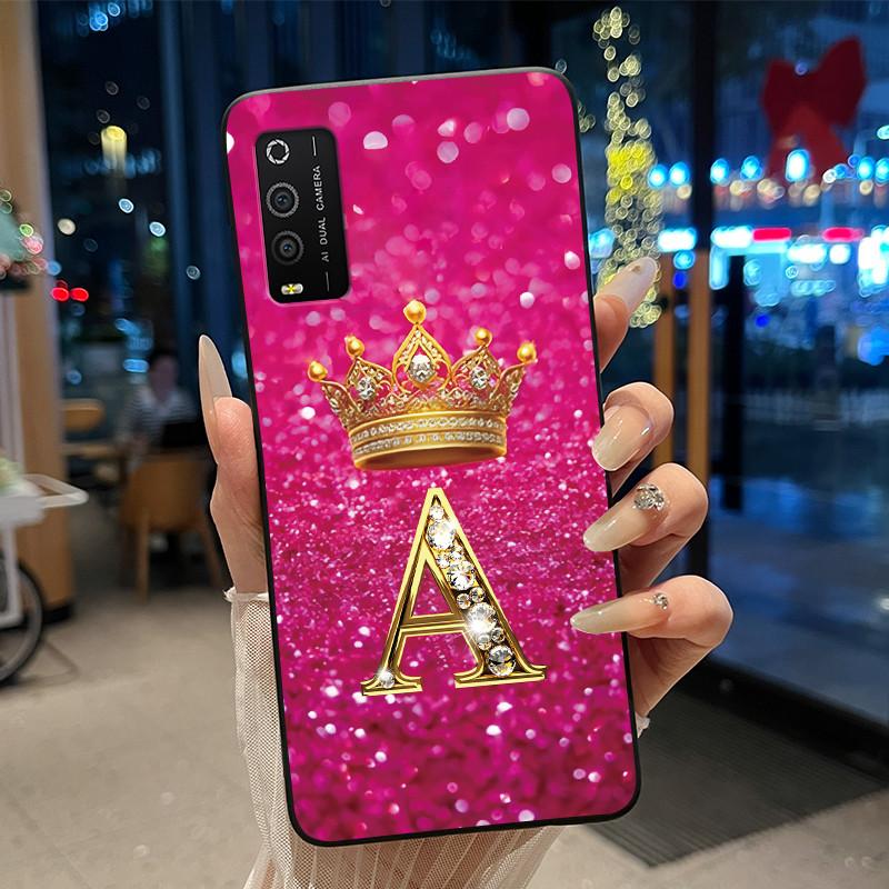 Case For TCL 205 4187D Bumper Black Silicone Shockproof Soft Casing Lucky Exclusive Initial Letter Luxury Crown Pattern Cover