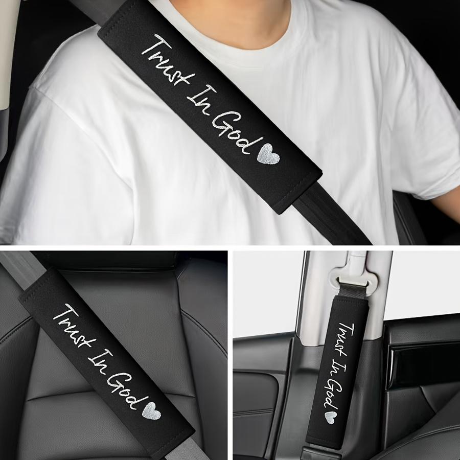 2pcs Car Letter Embroidery Pattern Seat Belt Shoulder Pads, Seat Belt Protectors, Comfortable Textile Material