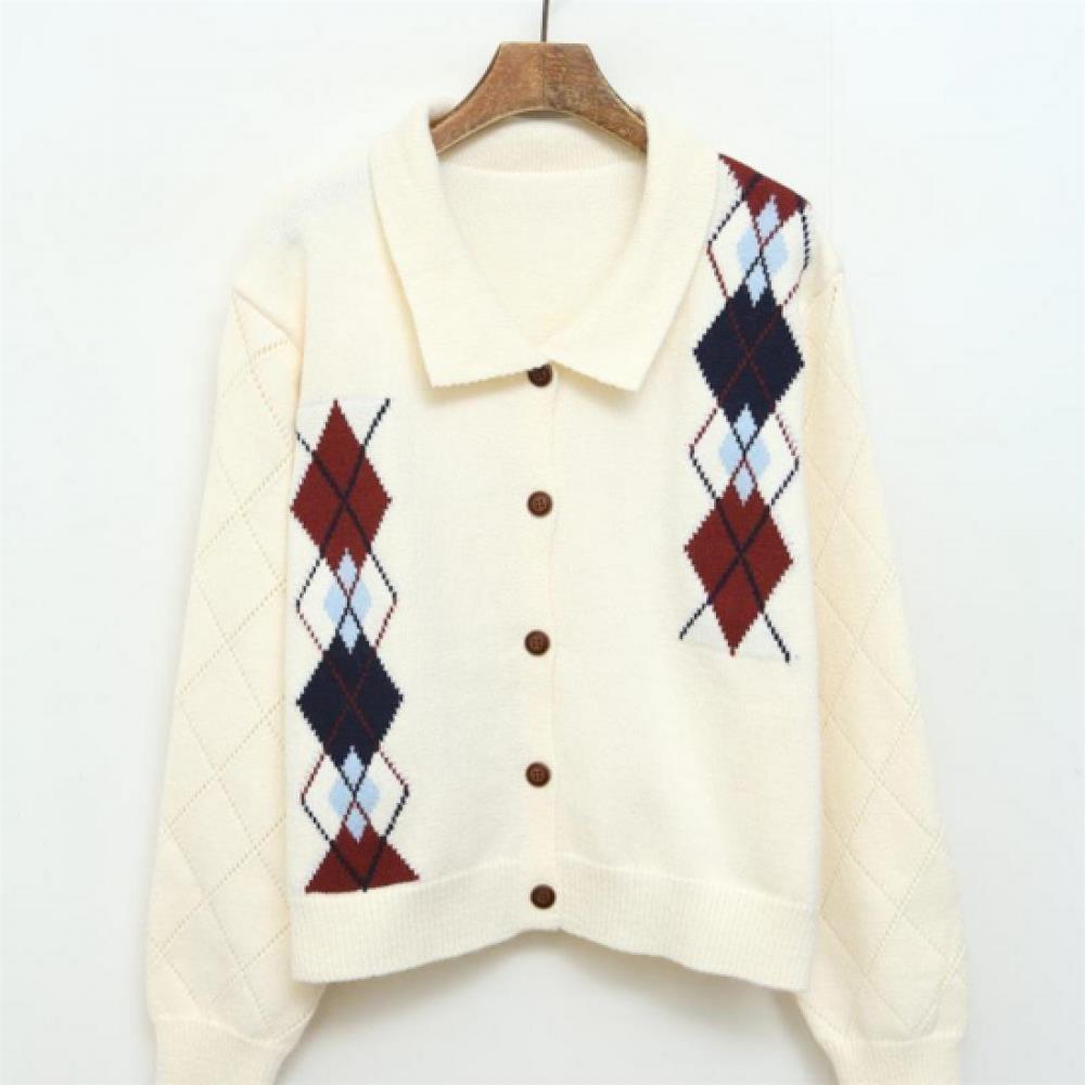 New Arrivals Open Run Women Collar Neck Long Sleeve Knit Cardigan Color Pattern