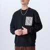 Autumn American Blockbuster Sweater Men'S Loose Large Size Splicing Black Crew Neck Long Sleeve Top Men'S Trend