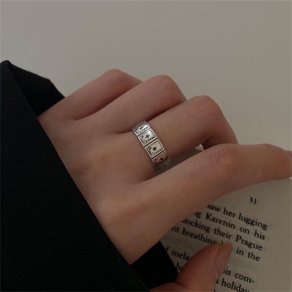 Poker Card Themed Adjustable Square Opening Ring Vintage Hip Hop Unisex Fashion Jewelry for Various Occasions