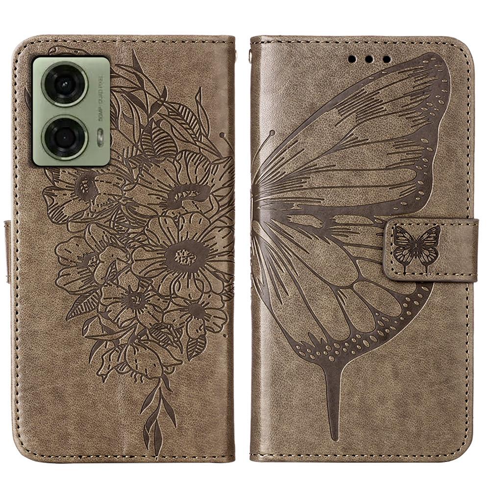For Motorola Moto E14 4G/G04 4G/G04s 4G/G24 4G Wallet Case with Wrist Strap Butterfly Imprint Leather Phone Cover
