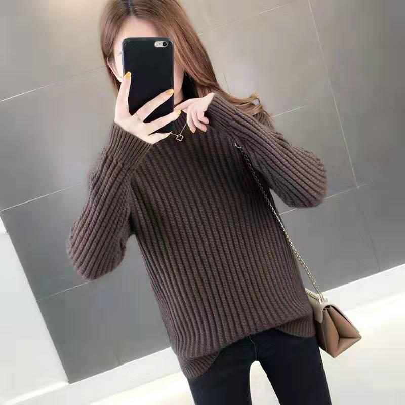 

Pofulove Для женщин полуводолазка утолщенный теплый пуловер свитер с длинными рукавами офисные короткие кофты S