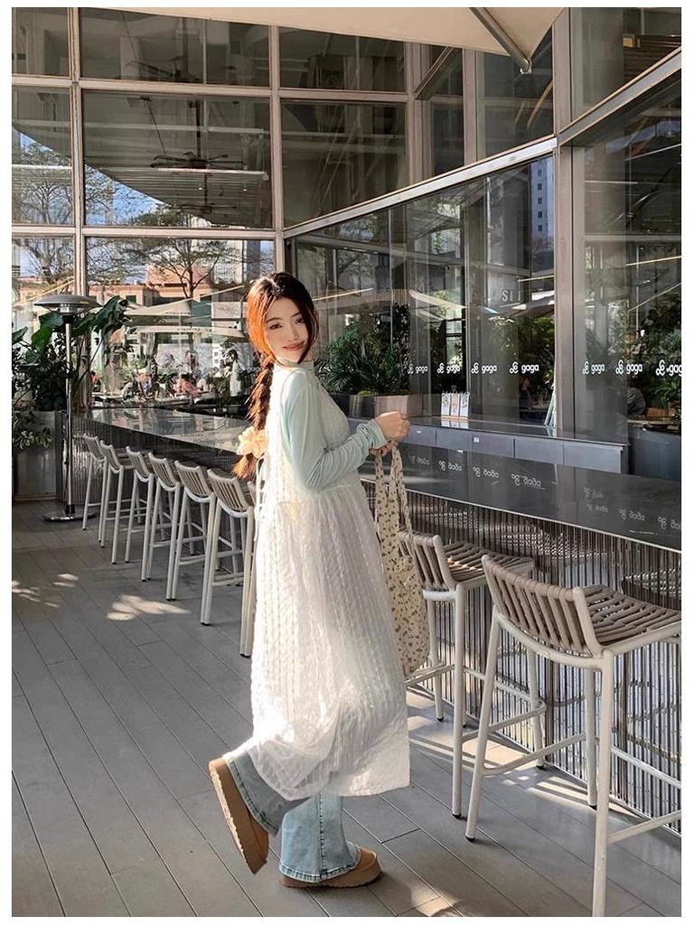 Sweet Korean-Style Women's Spaghetti Strap Vest Dress - 2026 Spring A-Line Layered Mid-Length Skirt