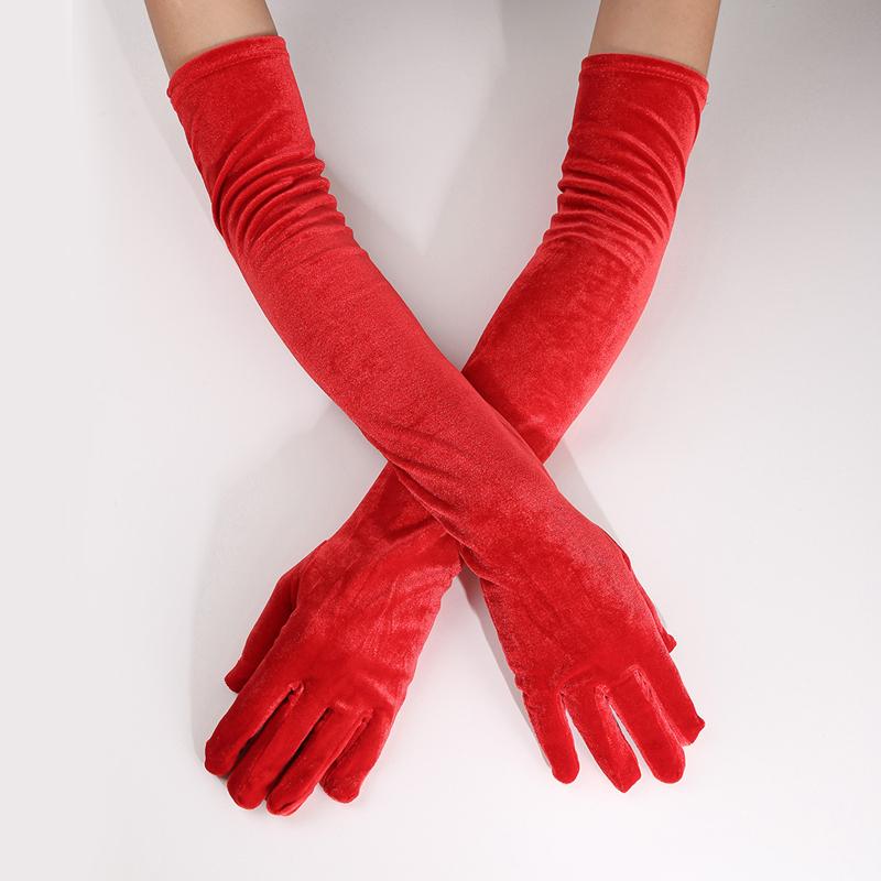 Elegant Ladies' Spring Autumn Velvet Long Gloves Full Finger Opera Party Wedding Bridal Etiquette Solid Color Gloves