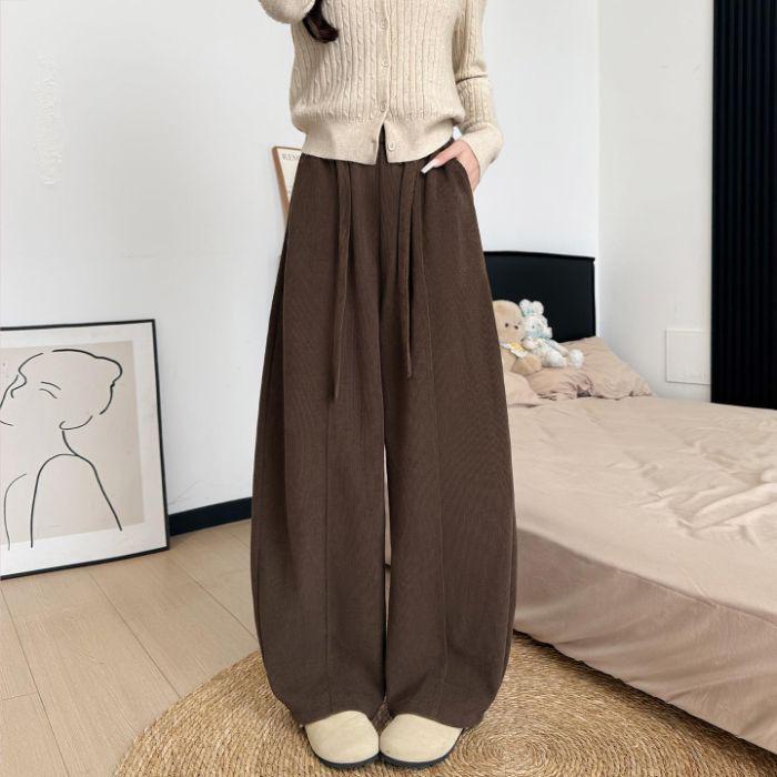 Balloon Saber Women s Plus Velvet Corduroy Wide-Leg Pants - Wutong Coffee, Autumn/Winter 2025 New Style 2XL