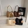 Women Soft Faux Leather Hobo Bag Casual Daily Shoulder Bag Large Capacity Handbag With Cute Bear Pendant For Shopping