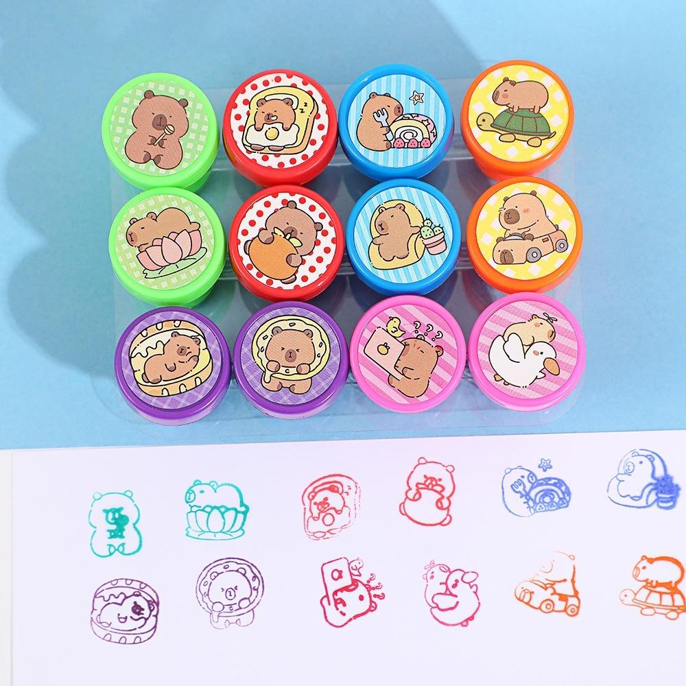 

12PCS/Set Cartoon Plastic Self-ink Seal DIY Painting Capybara Patterns Capybara Stamps Photo Album Stamp Children